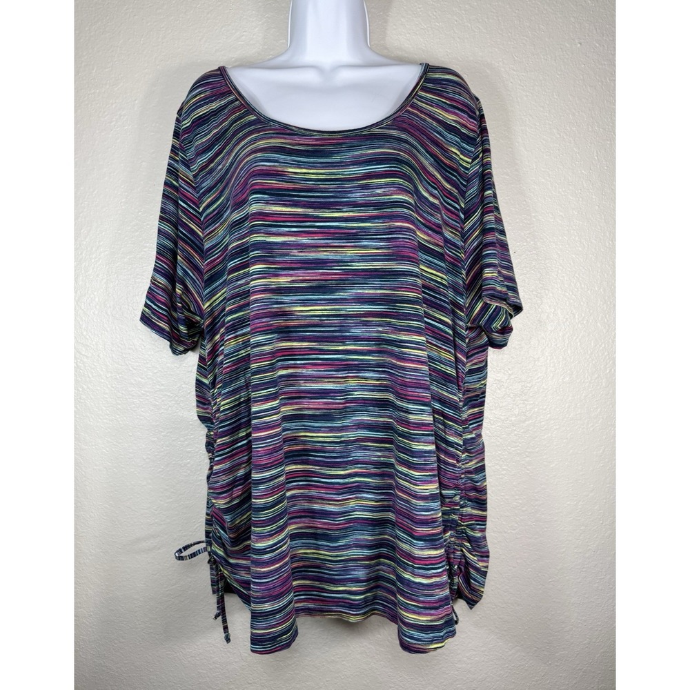 Lands End Shirt Womens Rainbow Space Dye Ruched Side Ties Short Sleeve 3X